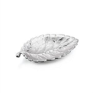Metal Leaf Shaped Silver Snack Plates / Tray Set Of 2